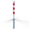 Barrier posts | Steel tube 70 x 70 mm | foldable, with Euro profile cylinder locking mechanism | with lifting and tilting mechanism | hot-dip galvanized and coated whitewith three red reflecting stripes